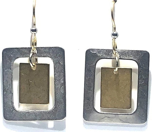 Silver Forest Hammered Rectangle Duo Silver and Gold
