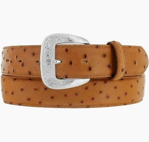 Tony Lama 1 3/8" Print Ostrich Belt Tan