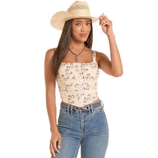 Rock & Roll Horse Print Tank Top Natural