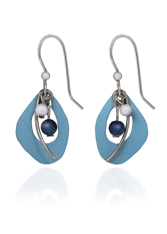 Silver Forest Earring Blue Open Oval with Stones