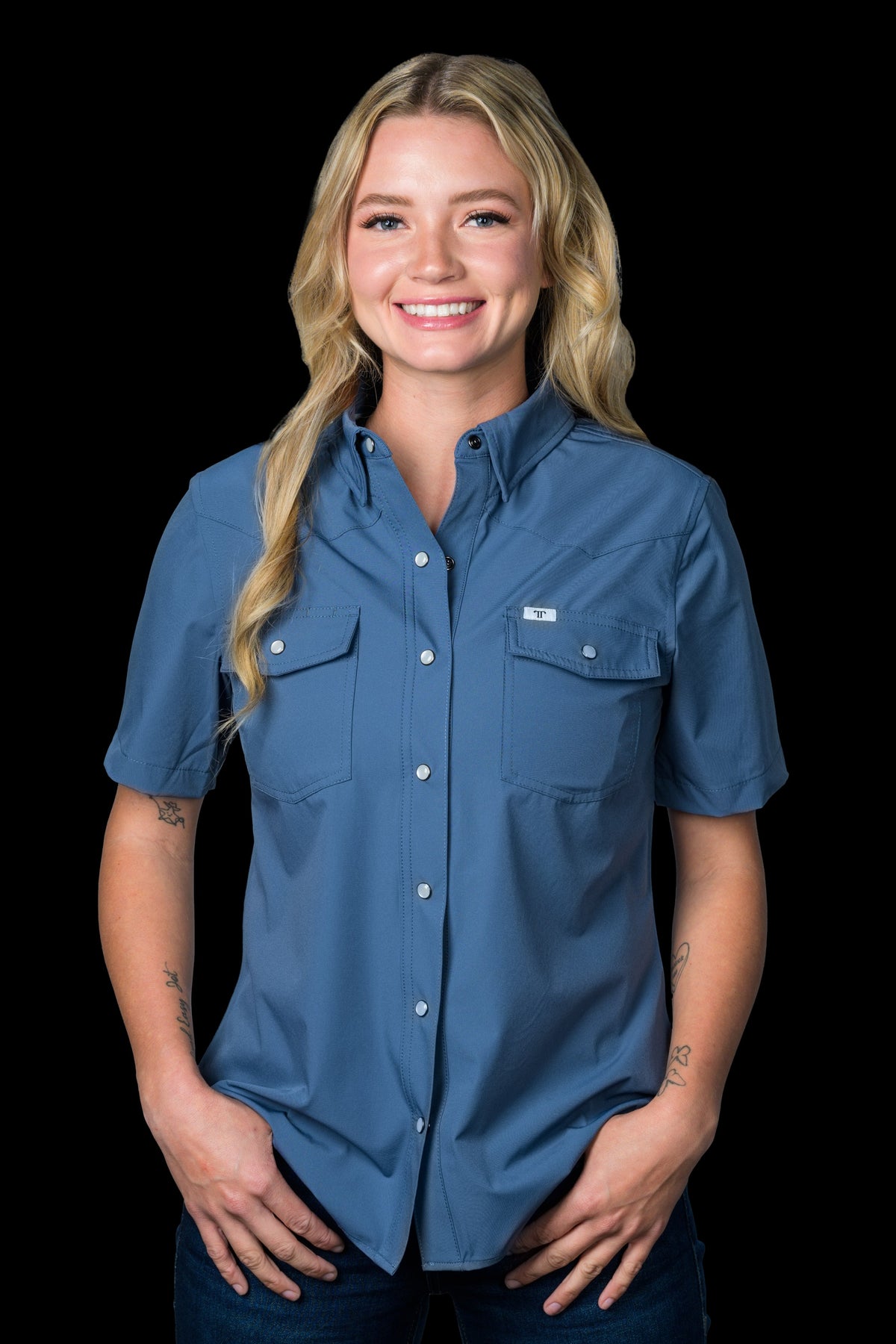 Ferrell Ladies Core Blue Short Sleeve Snap
