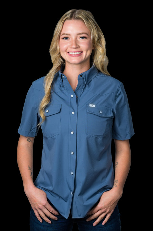 Ferrell Ladies Core Blue Short Sleeve Snap
