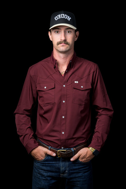 Ferrell Core Maroon Solid Long Sleeve Snap