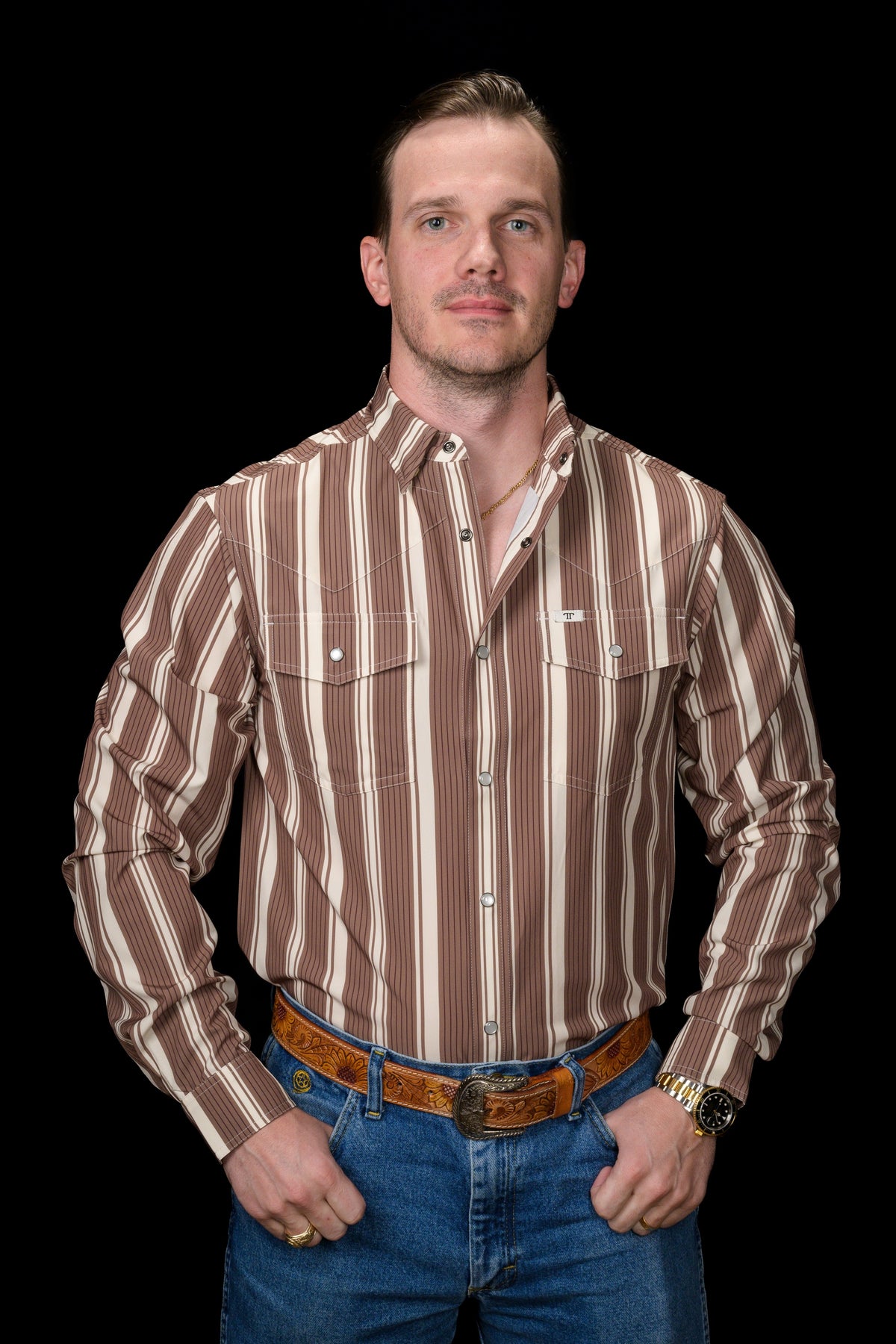 Ferrell The Atlas Brown Long Sleeve Snap Shirt