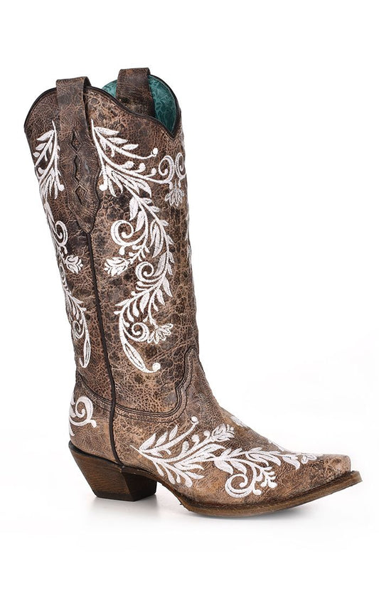 Corral Brown/White Embroidery Glow Boots