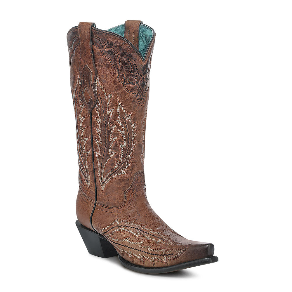 Corral Cognac Embroidery Snip Toe