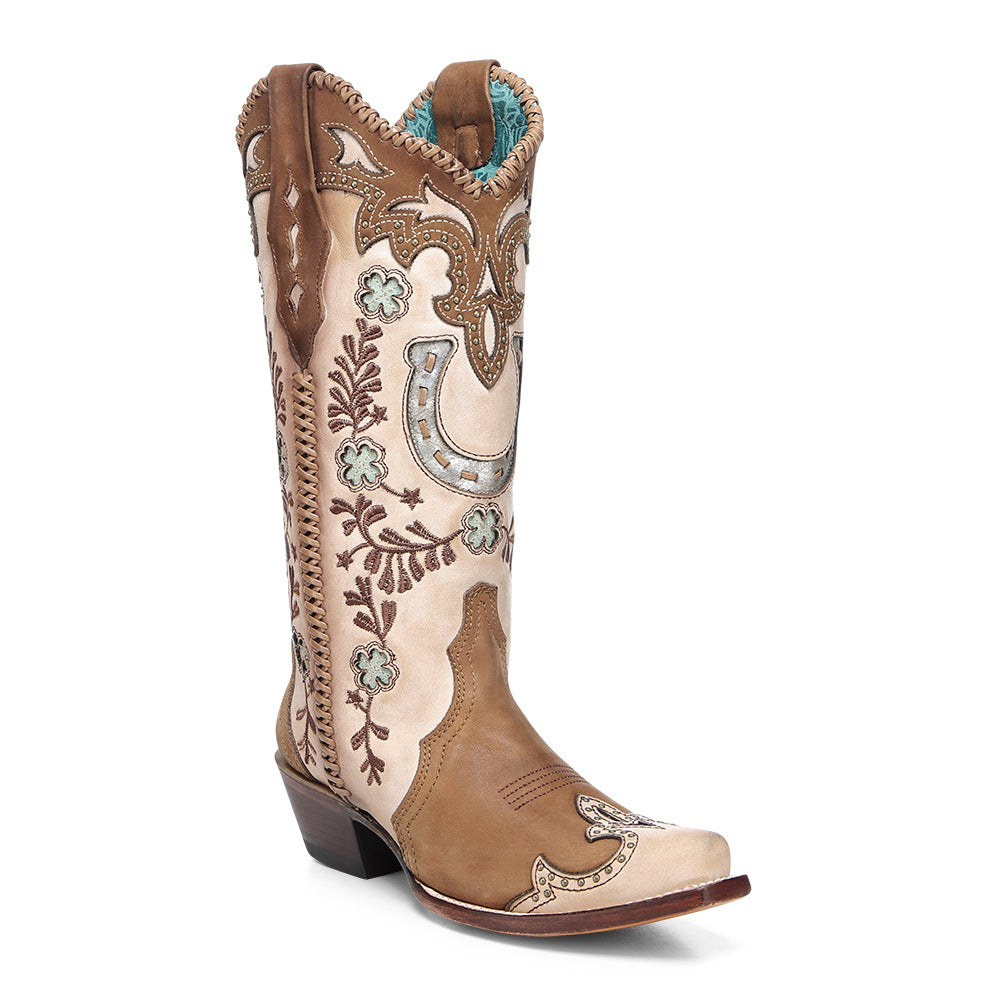Corral Honey Horseshoe Overlay with Embroidery & Studs