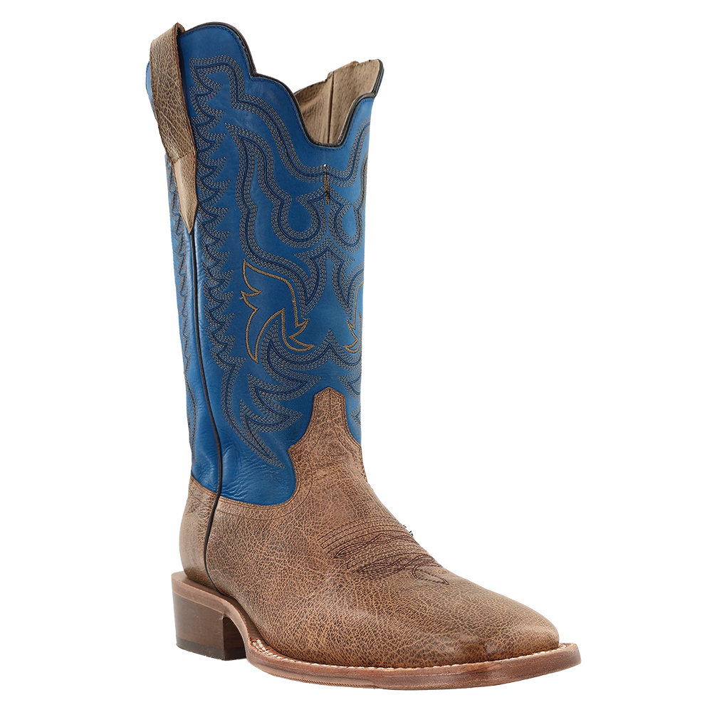 R Watson Dark Tan Mad Cow & Ocean Blue Square Toe Boots