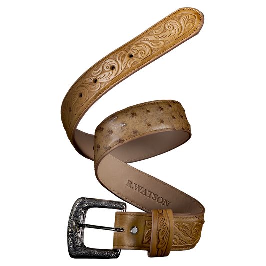 R Watson Antique Saddle Ostrich Belt