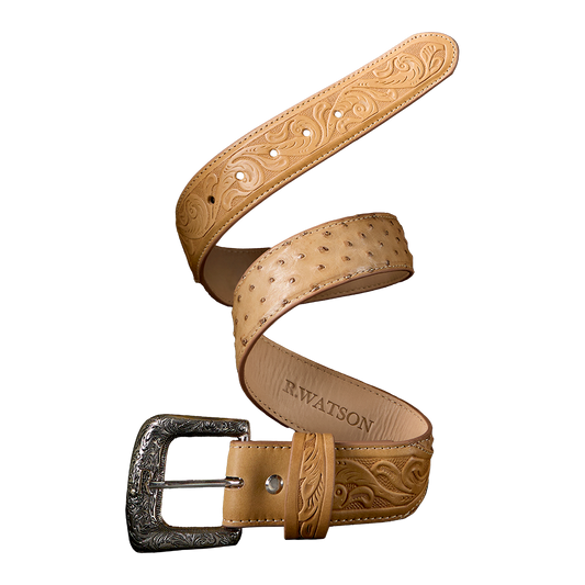 R Watson Brucciato Sand Ostrich Belt