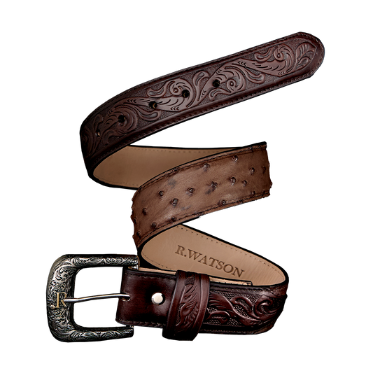 R Watson Kango Tobac Full Quill Ostrich Belt