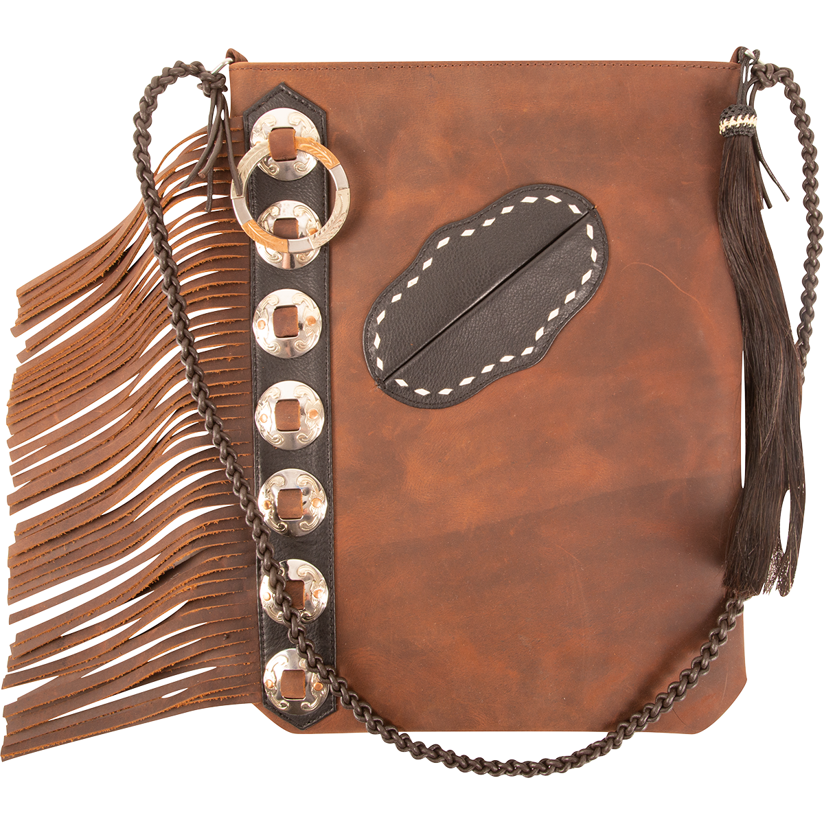Cashel Leather Purse with Conchos and Fringe Brown