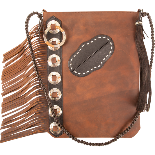Cashel Leather Purse with Conchos and Fringe Brown