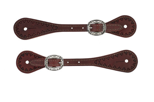 Weaver Youth Triangle Tooled Spur Straps Chocolate