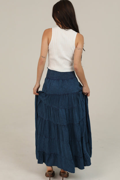 Angie Tiered Skirt with Smocked Waist Navy