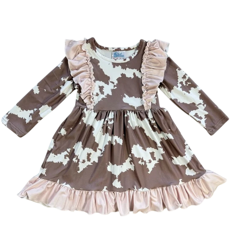 Shea Baby Brown Cowprint Ruffle Dress