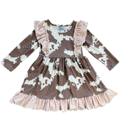 Shea Baby Brown Cowprint Ruffle Dress