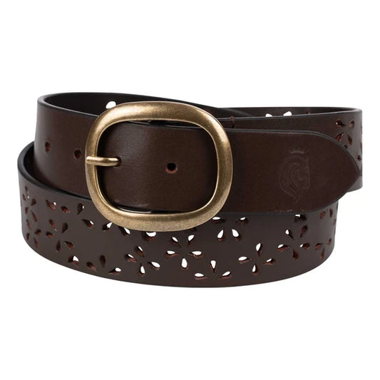 Equinavia Emmi Flowers Leather Belt Chocolate Brown